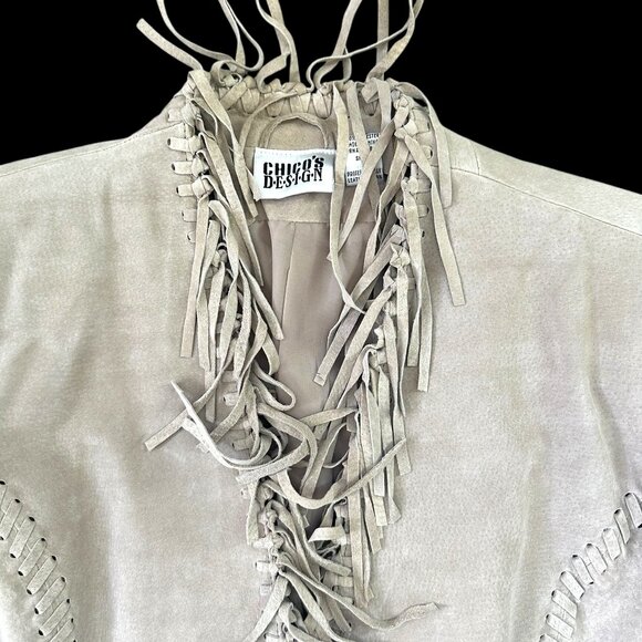 Chico's Taupe 100% Leather Fringe Jacket - Picture 3 of 8